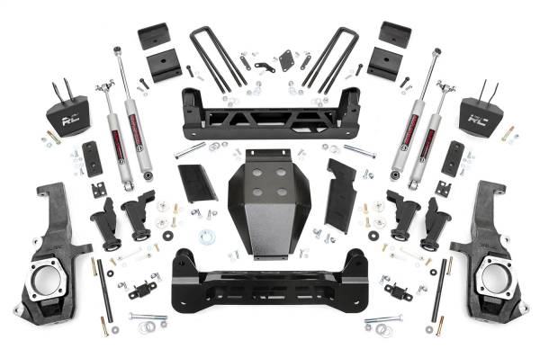 Rough Country - Rough Country Suspension Lift Kit 5 in. Lift w/0.25 in. Steel Crossmembers 0.25 Torsion Bar Drop Brakets Skid Plate Hammer Black - 10330 - Image 1