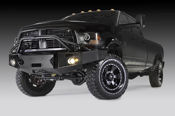 Fab Fours - Fab Fours Premium Heavy Duty Winch Front Bumper 2 Stage Black Powder Coated w/Pre-Runner Grill Guard Incl. 1in. D-Ring Mt./Light Cut-Out w/Fab Four 90mm Fog Lamp/60mm Turn Signal - DR10-A2952-1 - Image 1