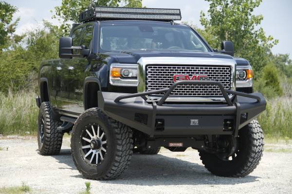 Fab Fours - Fab Fours Elite Front Ranch Bumper 2 Stage Black Powder Coated w/Pre-Runner Grill Guard And Tow Hooks - GM14-Q3162-1 - Image 1