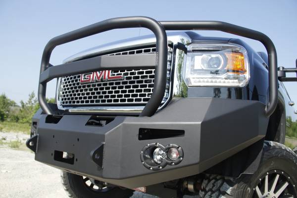 Fab Fours - Fab Fours Premium Heavy Duty Winch Front Bumper Uncoated/Paintable w/Full Grill Guard Incl. Fog And Turn Lights Air Ducts D-Ring Mounts [AWSL] - GM14-A3150-B - Image 1