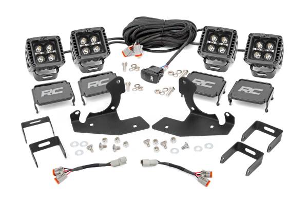 Rough Country - Rough Country LED Fog Light Kit Incl. [4] 2 in. LED Square Lights Black Series Lights w/Amber DRL [2] Fog Light Mounting Brackets [2] Fog Light Filler Plates Wiring Harness - 70628DRLA - Image 1