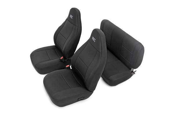 Rough Country - Rough Country Seat Cover Set Black Neoprene Incl. 2-Front Seat Covers 1-Rear Bench Seat Cover - 91001 - Image 1