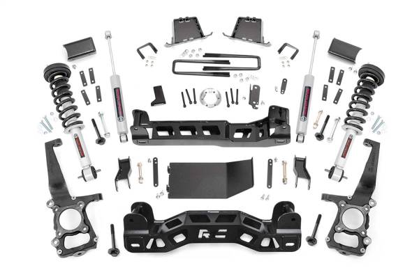 Rough Country - Rough Country Suspension Lift Kit 6 in. Lifted Knuckles Drop Brackets Sway Bar Brake Line Drive Shaft Spacer 1/4 in. Thick Plate Steel Laser Cut Fabricated Rear Blocks - 57531 - Image 1