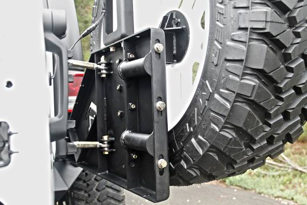 Fab Fours - Fab Fours Off The Door Tire Carrier 2 Stage Black Powder Coated Needs Base Bumper - JP-Y1261T-1 - Image 1