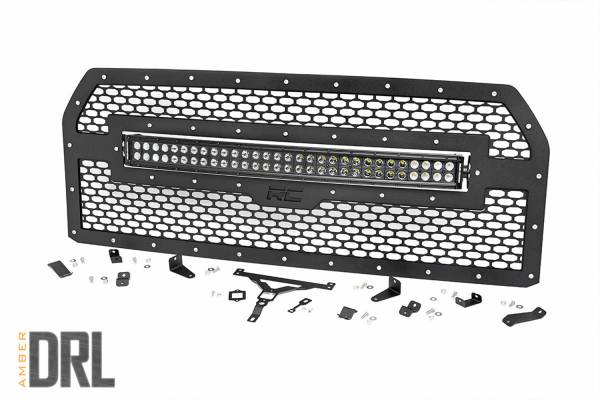 Rough Country - Rough Country Mesh Grille w/LED 30 in. Dual Row Black Series LED w/Amber DRL - 70193BDA - Image 1