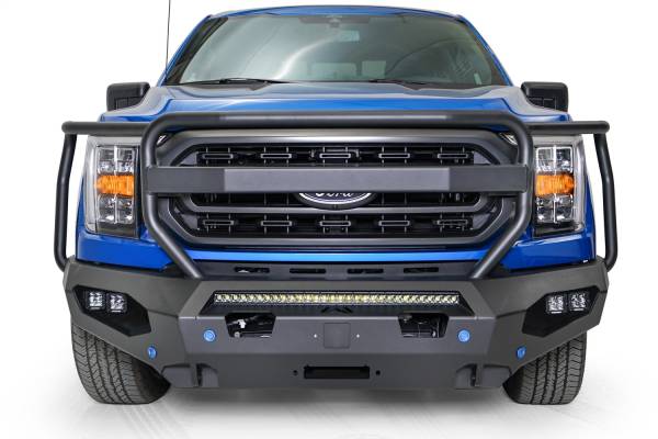 Fab Fours - Fab Fours Matrix Front Bumper 2 Stage Black Powder Coat Full Grill Guard w/Sensor Holes Compatible w/Adaptive Cruise Control Accommodates Factory LED Fog Lights Or [3] 3X3 LED Cubes - FF21-X4750-1 - Image 1