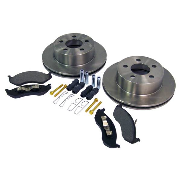 Crown Automotive Jeep Replacement - Crown Automotive Jeep Replacement Disc Brake Service Kit Front w/1 Pc. Cast Rotor Kit Includes Pads/Rotors/Springs/Bushings/Sleeves/Pins  -  5016434K - Image 1