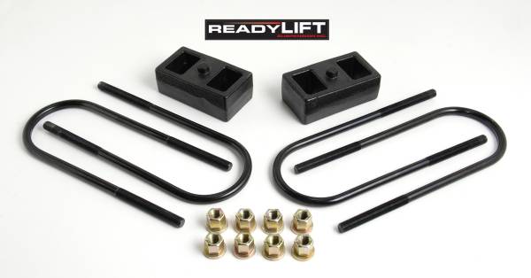 ReadyLift - ReadyLift Rear Block Kit 2 in. Cast Iron Blocks Incl. Integrated Locating Pin E-Coated U-Bolts Nuts/Washers For Use w/o Top Mounted Overloads - 66-1202 - Image 1