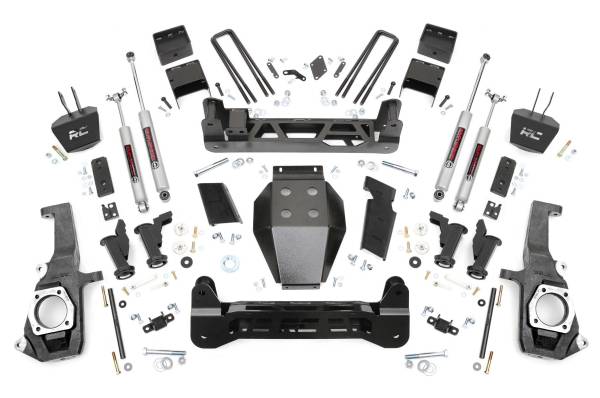 Rough Country - Rough Country Suspension Lift Kit 7.5 in. Lift w/0.25 in. Steel Crossmembers 0.25 Torsion Bar Drop Brakets Skid Plate Hammer Black - 10430 - Image 1