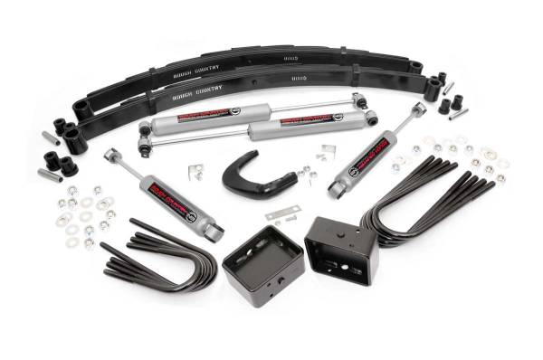 Rough Country - Rough Country Suspension Lift Kit w/Shocks 4 in. Lift Incl. Leaf Springs Steering Arm Brake Line Reloc. Brkt. Blocks U-Bolts Hardware Front and Rear Premium N3 Shocks - 11530 - Image 1