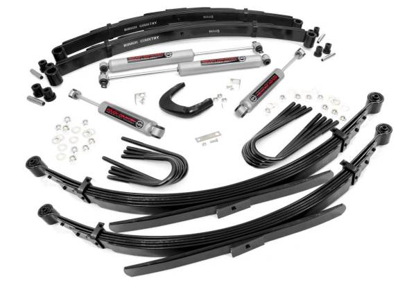 Rough Country - Rough Country Suspension Lift Kit w/Shocks 4 in. Lift Incl. 52 In. Leaf Springs Steering Arm Brake Line Reloc. Brkt. U-Bolts Hardware Front and Rear Premium N3 Shocks - 250-88-9230 - Image 1