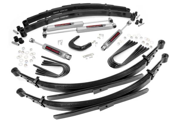 Rough Country - Rough Country Suspension Lift Kit w/Shocks 4 in. Lift Incl. 56 In. Leaf Springs Steering Arm Brake Line Reloc. Brkt. U-Bolts Hardware Front and Rear Premium N3 Shocks - 25530 - Image 1