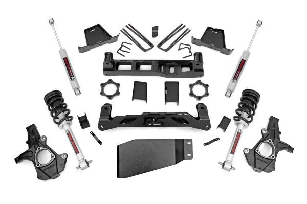 Rough Country - Rough Country Suspension Lift Kit 7.5 in. Lifted Struts Beefy Lower Skid Plate Sway Bar Drop Brackets 6.5 in. Fabricated Anti Wrap Lift Blocks Includes N2.0 Series Shock - 26431 - Image 1