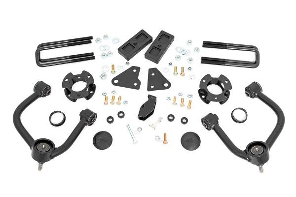 Rough Country - Rough Country Leveling Kit 3.5 in. High Quality Tubular Upper Control Arms Cleveite Rubber Bushings Drop Brackets Front Strut Spacers Laser Cut Powder Coated Black Finish - 50000 - Image 1