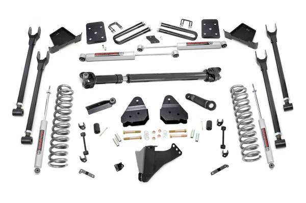 Rough Country - Rough Country Suspension Lift Kit w/Shocks 6 in. 4-Link w/N3 Shocks Lifted Coil Springs Upper / Lower Control Arms Bumpstop Spacers w/o Factory Rear Overload Springs Incl. Hardware - 52621 - Image 1