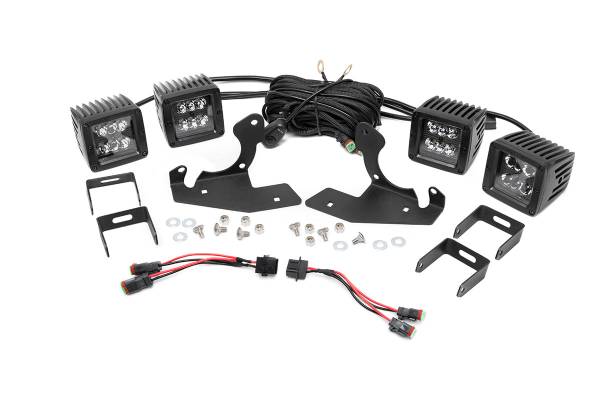 Rough Country - Rough Country LED Fog Light Kit Incl. [4] 2 in. LED Square Lights Black Series Lights [2] Fog Light Mounting Brackets [2] Fog Light Filler Plates Wiring Harness - 70762 - Image 1