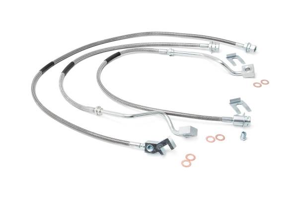 Rough Country - Rough Country Brake Lines 4-8 in. Stainless Steel Extended Brake Line Extra Length Internal Teflon Layer Even Under 4000 PSI Hollow Fasteners At Both Ends Provide Leak Free Flow Path - 89717 - Image 1