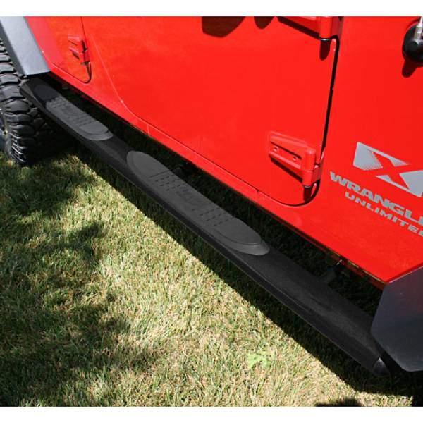 Rugged Ridge - Rugged Ridge Tube Side Step Kit, Oval, 4.25 Inch, Black; 07-18 Wrangler JKU, 4 Door 11591.08 - Image 1