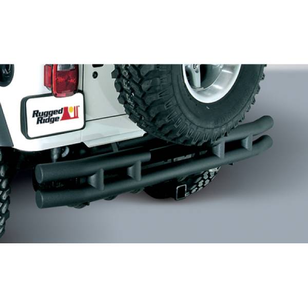 Rugged Ridge - Rugged Ridge Double Tube Bumper, Rear, 3 Inch, Hitch; 87-06 Jeep Wrangler YJ/TJ 11571.04 - Image 1