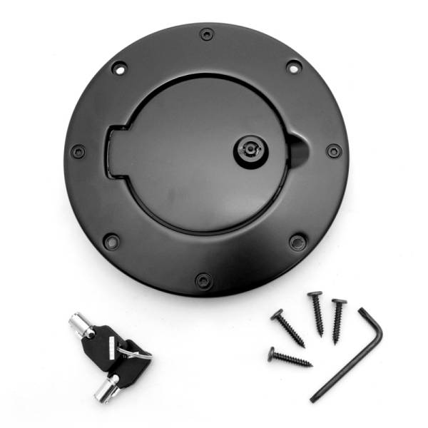 Rugged Ridge - Rugged Ridge Gas Cap Door, Locking, Black Aluminum; 97-06 Jeep Wrangler TJ 11425.08 - Image 1