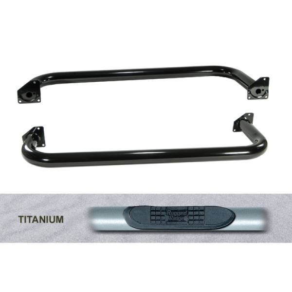 Rugged Ridge - Rugged Ridge Tube Side Steps, Round, 3 Inch, Titanium; 97-06 Jeep Wrangler TJ 11592.04 - Image 1