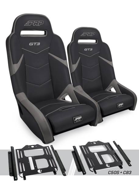 PRP Seats - PRP GT3 Suspension Seats Kit for Polaris RZR 570, 800, 900 (Pair), Black & Gray - A7301-PORXP-C50S-203 - Image 1