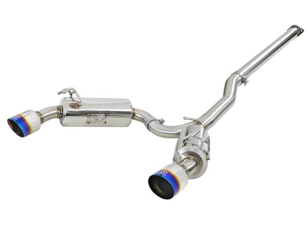 aFe Power - aFe Power Takeda 3 IN to 2-1/2 IN 304 Stainless Steel Cat-Back Exhaust w/ Blue Flamed Tips Mitsubishi Lancer EVO X 08-15 L4-2.0L (t) - 49-36701-L - Image 1