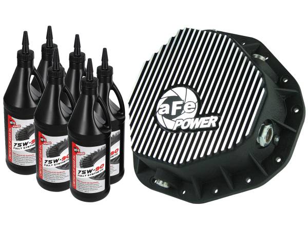 aFe Power - aFe Power Pro Series Rear Differential Cover Kit Black w/ Machined Fins & Gear Oil Dodge Diesel Trucks 03-05 L6-5.9L (td) - 46-70092-WL - Image 1