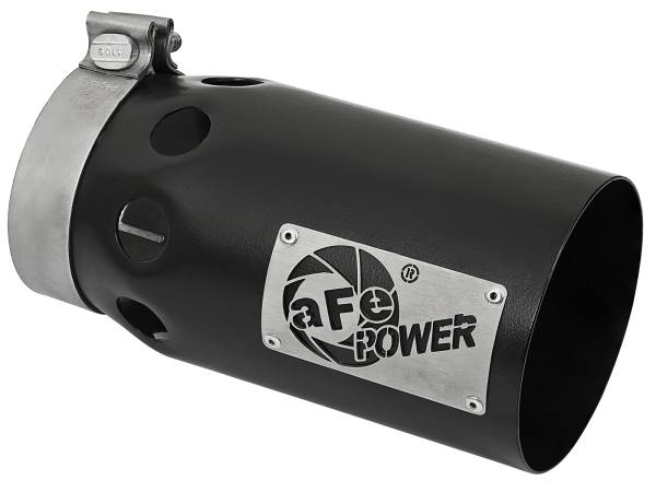 aFe Power - aFe Power Rebel XD Series 409 Stainless Steel Clamp-on Exhaust Tip Black - Right - Exit 4 IN Inlet x 5 IN Outlet x 10 IN L - 49T40501-B10 - Image 1