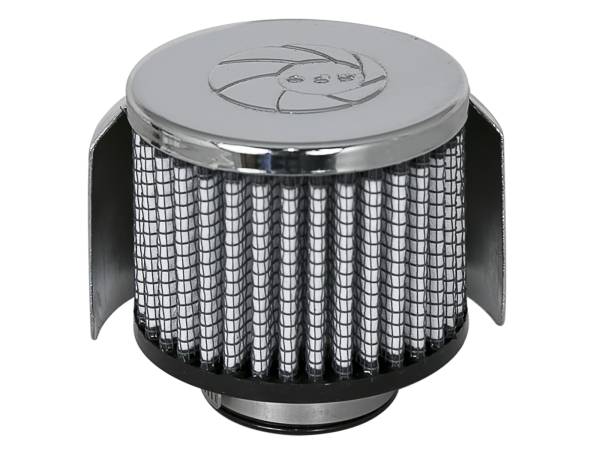 aFe Power - aFe Power Magnum FLOW Crankcase Vent Filter w/ Pro DRY S Media 1-1/2 IN F x 3 IN B x 3 IN T x 2-1/2 IN H - w/ Chrome Heat Shield - 18-01502 - Image 1