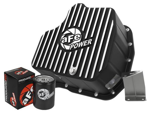 aFe Power - aFe POWER Pro Series Engine Oil Pan Black w/ Machined Fins GM Diesel Trucks 01-10 V8-6.6L (td) LB7/LLY/LBZ/LMM - 46-71070B - Image 1