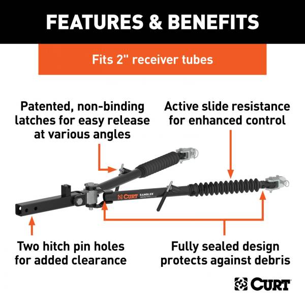 RockJock 4x4 - RockJock 4x4 Curt Rambler Steel RV Tow Bar 7500 Lbs. 2 Inch Shank) Includes Tow Bar Safety Cables Hitch Pin and Clip - RJ-70001 - Image 1