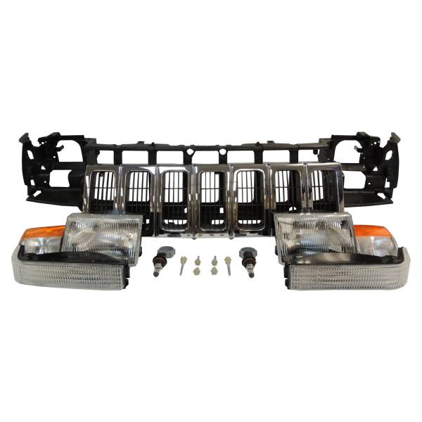 Crown Automotive Jeep Replacement - Crown Automotive Jeep Replacement Header Panel Kit for 1996-1998 Jeep ZJ Grand Cherokee w/o Headlamp Leveling  -  55054996K - Image 1