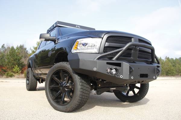 Fab Fours Bumpers & Off-Road Armor | 1350 Offroad - Fab Fours Premium Winch Front Bumper, Black Powder Coat, with Pre-Runner Grill Guard, with Sensors - DR13-F2952-1 - Image 1