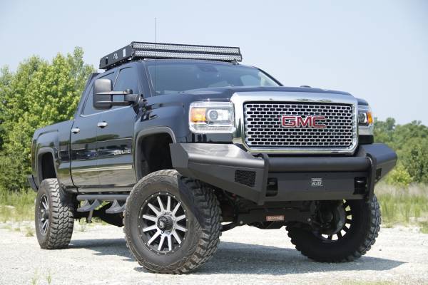 Fab Fours Bumpers & Off-Road Armor | 1350 Offroad - Fab Fours Elite Front Ranch Bumper, Black Powder Coat, without Grill Guard, with Tow Hooks - GM14-Q3161-1 - Image 1