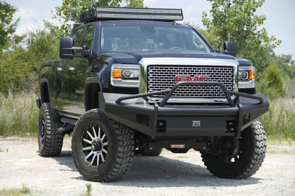 Fab Fours Bumpers & Off-Road Armor | 1350 Offroad - Fab Fours Elite Front Ranch Bumper, Black Powder Coat, with Pre-Runner Grill Guard & Tow Hooks - GM14-Q3162-1 - Image 1