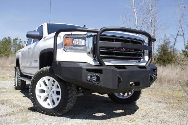 Fab Fours Bumpers & Off-Road Armor | 1350 Offroad - Fab Fours Premium Winch Front Bumper, Black Powder Coat, with Full Grill Guard, D-Ring Mounts - GS14-H3150-1 - Image 1