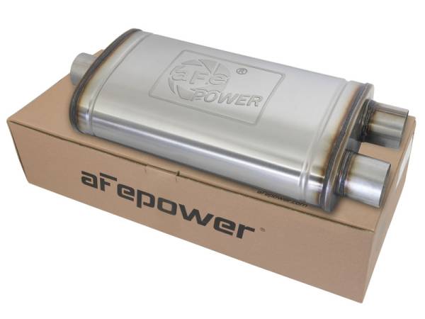 aFe Power Performance Parts & Installation | 1350 Offroad - aFe MACH Force-Xp 409 Stainless Steel Muffler 3-in ID Center/Dual-Outlet x 11-in W x 6-in H x 22-in L - Oval Body - 49M00015 - Image 1