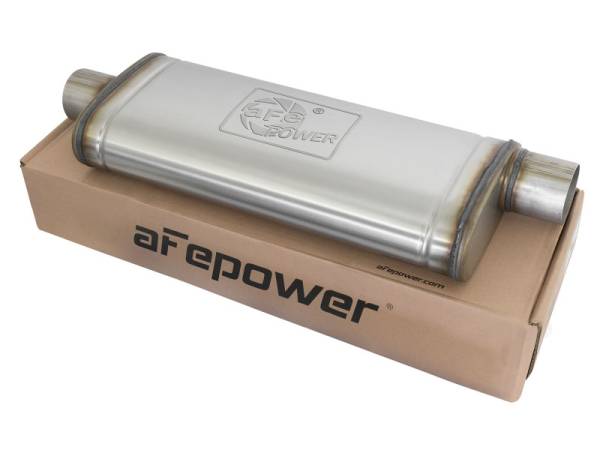 aFe Power Performance Parts & Installation | 1350 Offroad - aFe MACH Force-Xp 409 Stainless Steel Muffler 3-in ID Center/Offset x 9-in W x 4-in H x 22-in L - Oval Body - 49M00017 - Image 1