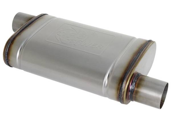 aFe Power Performance Parts & Installation | 1350 Offroad - aFe MACH Force-Xp 409 Stainless Steel Muffler 2-1/2-in ID Offset/Offset x 9-in W x 4-in H x 14-in L - Oval Body - 49M00028 - Image 1
