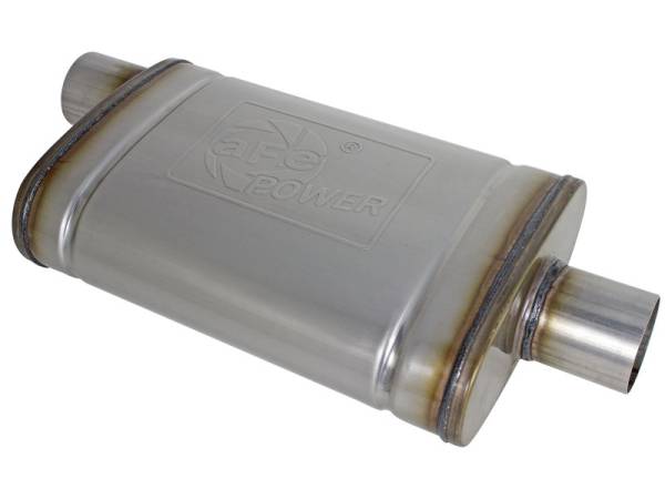 aFe Power Performance Parts & Installation | 1350 Offroad - aFe MACH Force-Xp 409 Stainless Steel Muffler 2-1/2-in ID Offset/Center x 9-in W x 4-in H x 14-in L - Oval Body - 49M00029 - Image 1