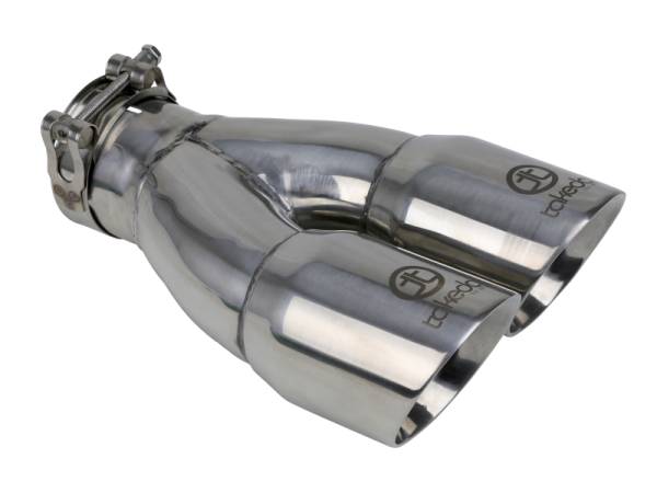 aFe Power Performance Parts & Installation | 1350 Offroad - aFe Takeda 304 Stainless Steel Clamp-on Exhaust Tip Polished 2-1/2-in Inlet x 3-in Dual Outlet x 9-1/2-in L - 49T25364-P10 - Image 1