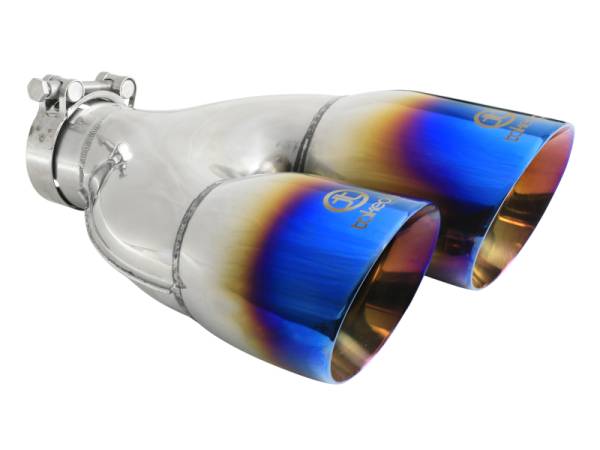 aFe Power Performance Parts & Installation | 1350 Offroad - aFe Takeda 304 Stainless Steel Clamp-on Exhaust Tip Blue Flame 2-1/2-in Inlet x 4-in Outlet x 12-in L - 49T25484-L122 - Image 1