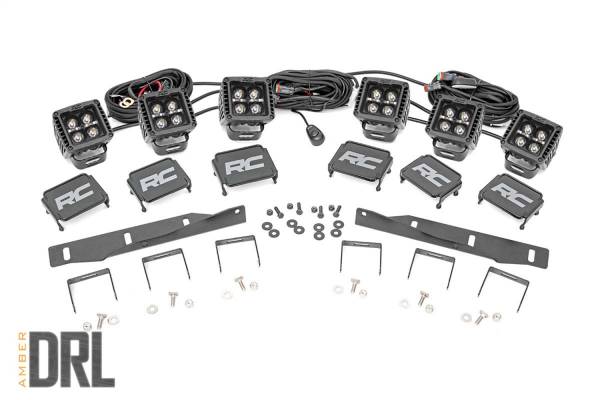 Rough Country Lift Kits & Suspension | 1350 Offroad - Rough Country LED Fog Light Kit, Black Series Lights with Amber DRL, Mounting Brackets, Wiring Harness - 70700DRLA - Image 1