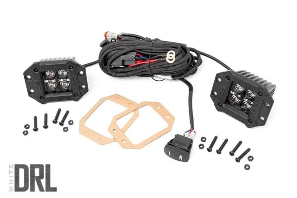 Rough Country Lift Kits & Suspension | 1350 Offroad - Rough Country Black Series Cree LED Fog Light Kit, [2] 2-in LED Square Lights, Cool White DRL, 40W - 70803BLKDRL - Image 1