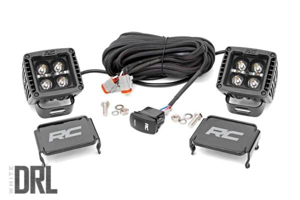 Rough Country Lift Kits & Suspension | 1350 Offroad - Rough Country Black Series Cree LED Fog Light Kit, [2] 2-in LED Square Lights, Cool White DRL, 40W - 70903BLKDRL - Image 1