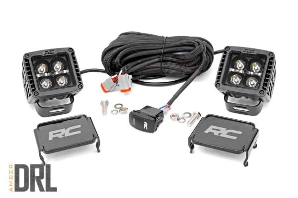 Rough Country Lift Kits & Suspension | 1350 Offroad - Rough Country Black Series Cree LED Fog Light Kit, [2] 2-in LED Square Lights, Amber DRL, 3600 Lumens - 70903BLKDRLA - Image 1