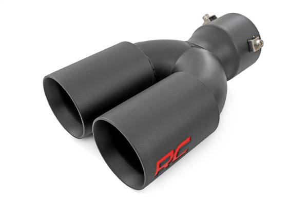 Rough Country Lift Kits & Suspension | 1350 Offroad - Rough Country Exhaust Tip, Black, Red RC Logo, 2.5-3-in Pipe, Single Inlet, Dual Outlet - 96050 - Image 1