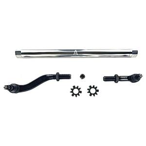 Apex Chassis Heavy Duty JK 2.5 Ton Heavy Duty Yes Flip Drag Link Assembly in Polished Aluminum Fits: 07-18 Jeep Wrangler JK/JKU. Note this FLIP kit fits vehicles with a lift exceeding 3.5 inches. This kit requires drilling the knuckle. - KIT143