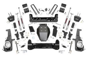 Rough Country Suspension Lift Kit 5 in. Lift w/0.25 in. Steel Crossmembers 0.25 Torsion Bar Drop Brakets Skid Plate Hammer Black - 10330